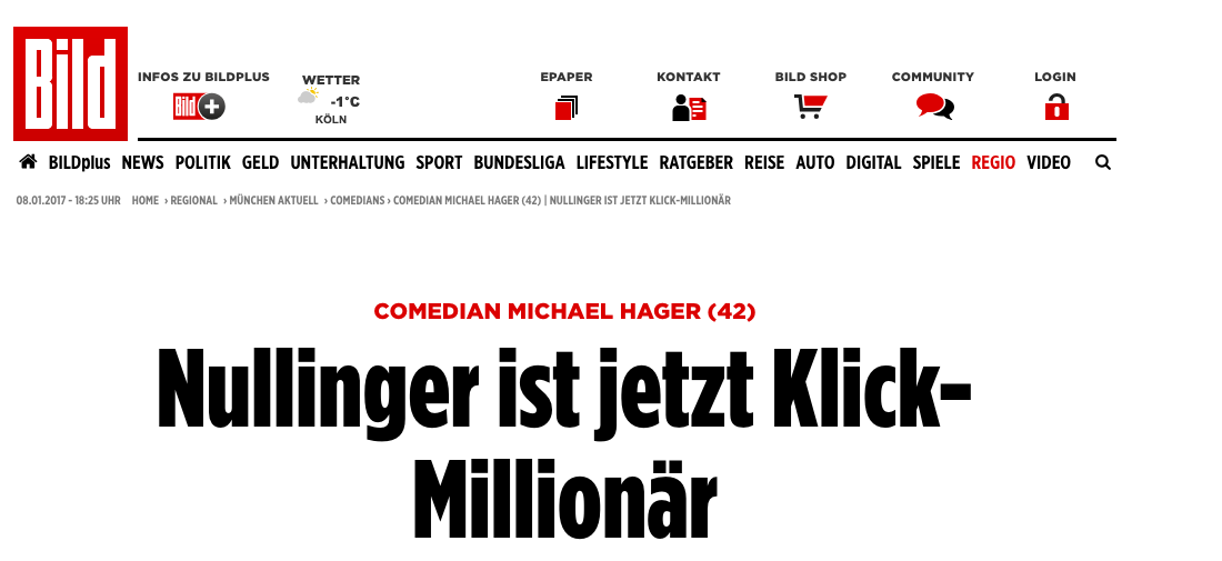 BILD-Schlagzeile: Nullinger ist jetzt Klick-Millionär