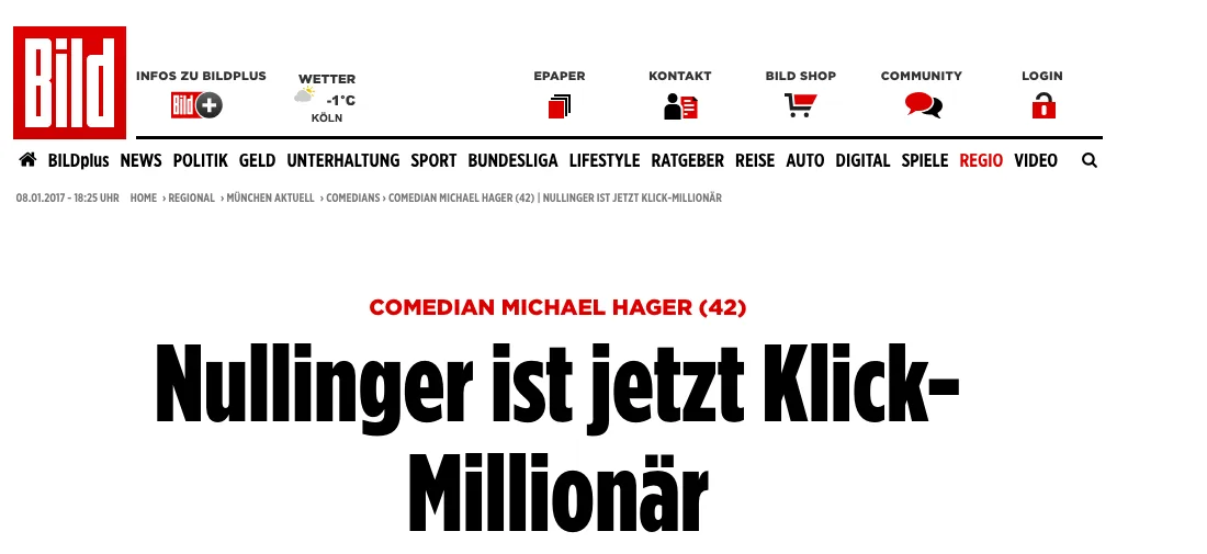 BILD-Schlagzeile: Nullinger ist jetzt Klick-Millionär
